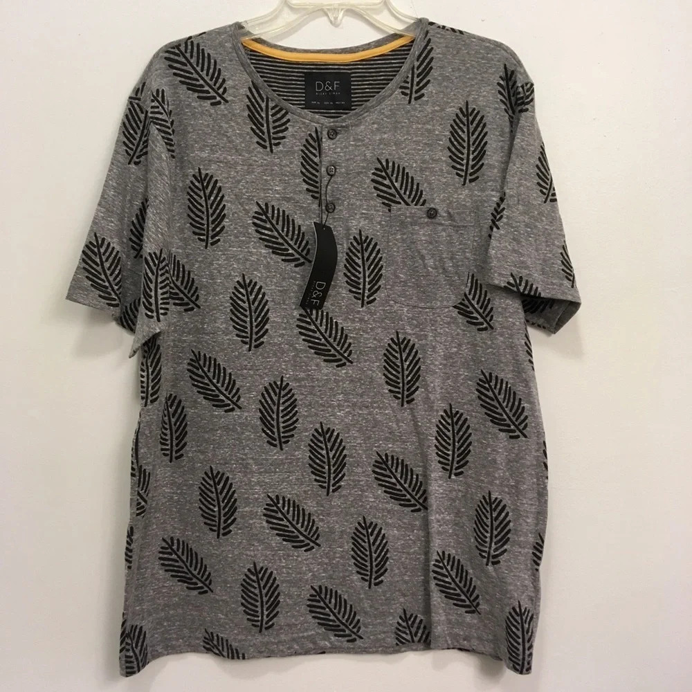 Ricky Singh Gray Leaf Button Short Sleeve Shirt size XL NWT